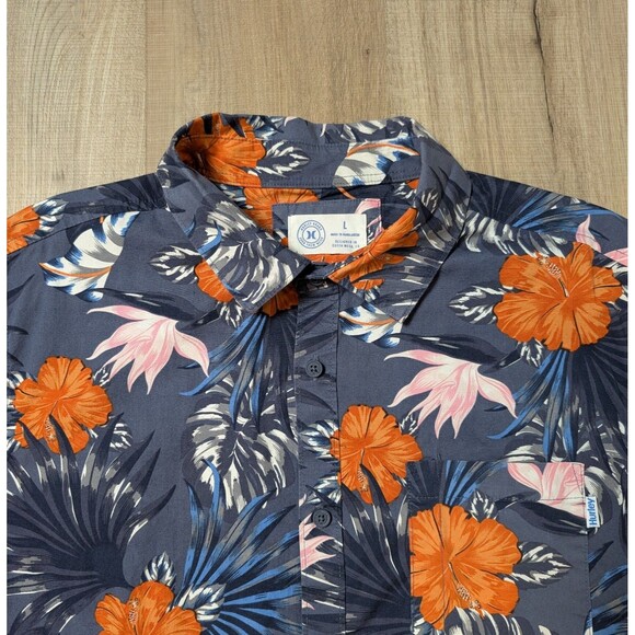Hurley Size L Shirt Hawaiian Stretch Fit Blue Floral Colorful Short Sleeve - Picture 2 of 10